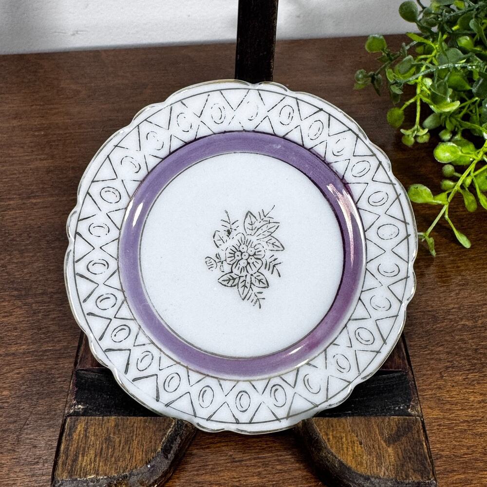 Vintage Butter Pat Small Plate Floral Purple Made in Japan 3.5" Wide